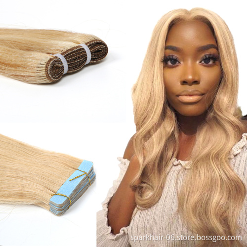 Wholesale 100% Virgin Russian Remy Tape Hair Extension Double Drawn Tape In Hair Extensions Raw Human Tape Hair for White Women